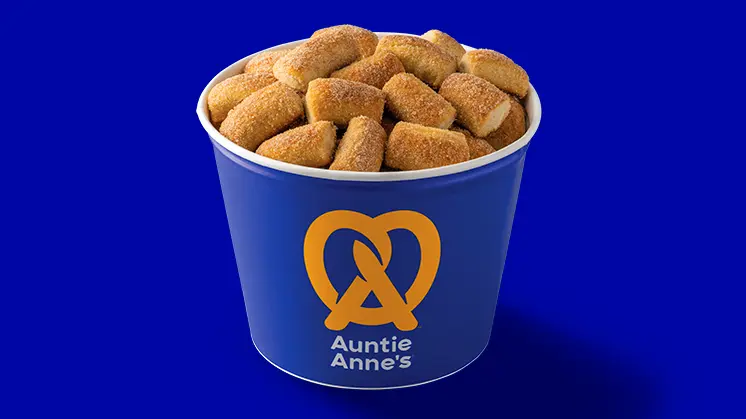 Auntie Anne’s Menu With Prices, Calories, and Best Items 2026 13 Cinnamon Sugar Pretzel Nuggets Bucket